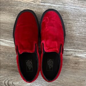 Vans Bold Red Velvet Slip-On Sneakers